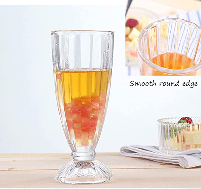 Cedilis Set of 6 Milkshake Glass, 12oz Old Fashion Sundae Cups, Retro Ice Cream Float Glasses, Heavy Base Soda Fountain Glassware with 6 Long Stainless Steel Spoons - Image 4