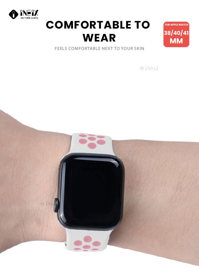 INEIX - Soft Silicone Sport Nike Edition Replacement Strap For Apple Watch 38/40/41 mm - White/Pink - Image 1