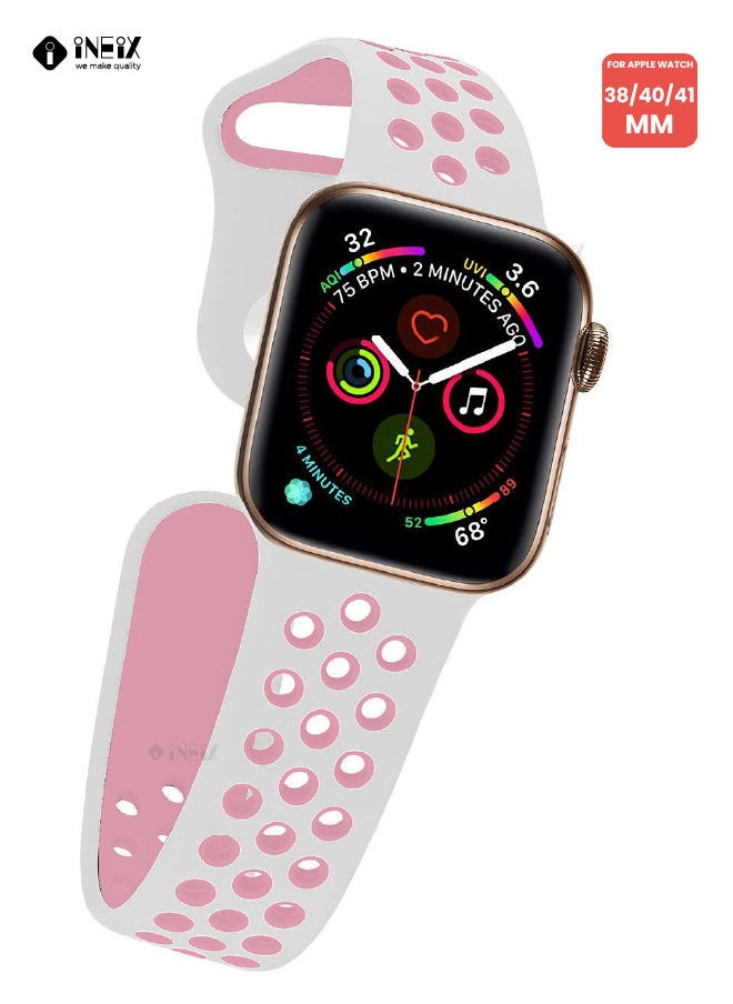 INEIX - Soft Silicone Sport Nike Edition Replacement Strap For Apple Watch 38/40/41 mm - White/Pink - Image 1