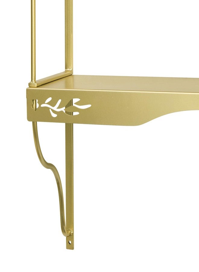 Synovana Elegant Gold Wall Shelf — 2 Tier Decorative Metal Storage Floating Shelf with Openwork Floral Pattern, 20" x 24" - Image 4