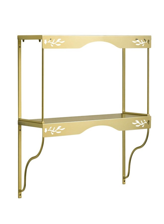 Synovana Elegant Gold Wall Shelf — 2 Tier Decorative Metal Storage Floating Shelf with Openwork Floral Pattern, 20" x 24" - Image 1