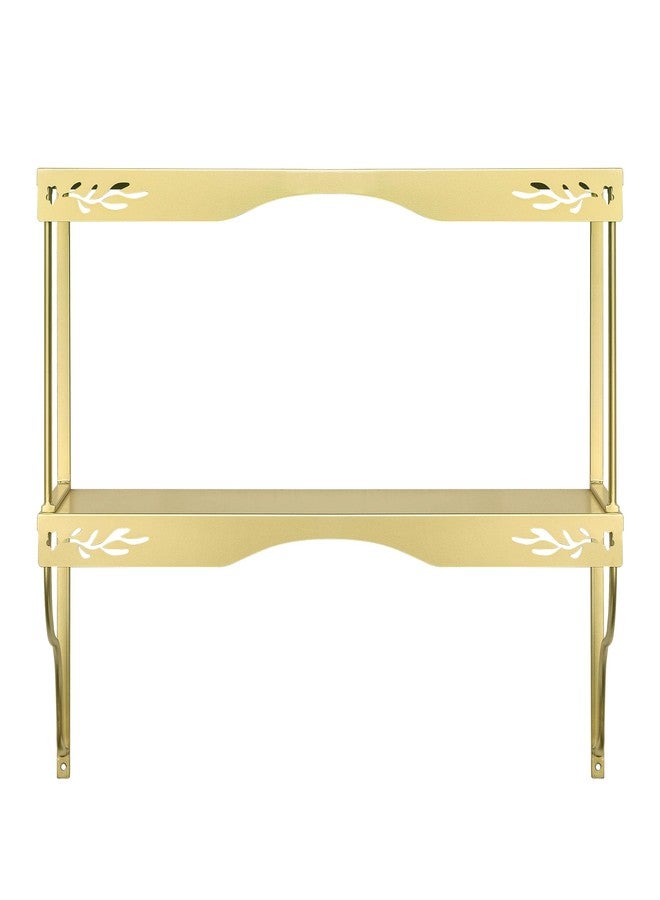 Synovana Elegant Gold Wall Shelf — 2 Tier Decorative Metal Storage Floating Shelf with Openwork Floral Pattern, 20" x 24" - Image 2