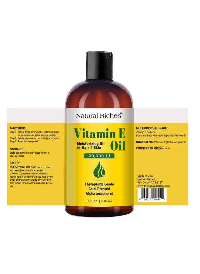 Natural Riches Natural Riches Vitamin E Oil | 100% Pure and Natural Cold Pressed Vitamin E oil for Skin, Scars, Face, Nails, Hair, Scalp 30,000 IU Non-GMO Verified Hair & Body Oil :8 Fl Oz  - Image 2