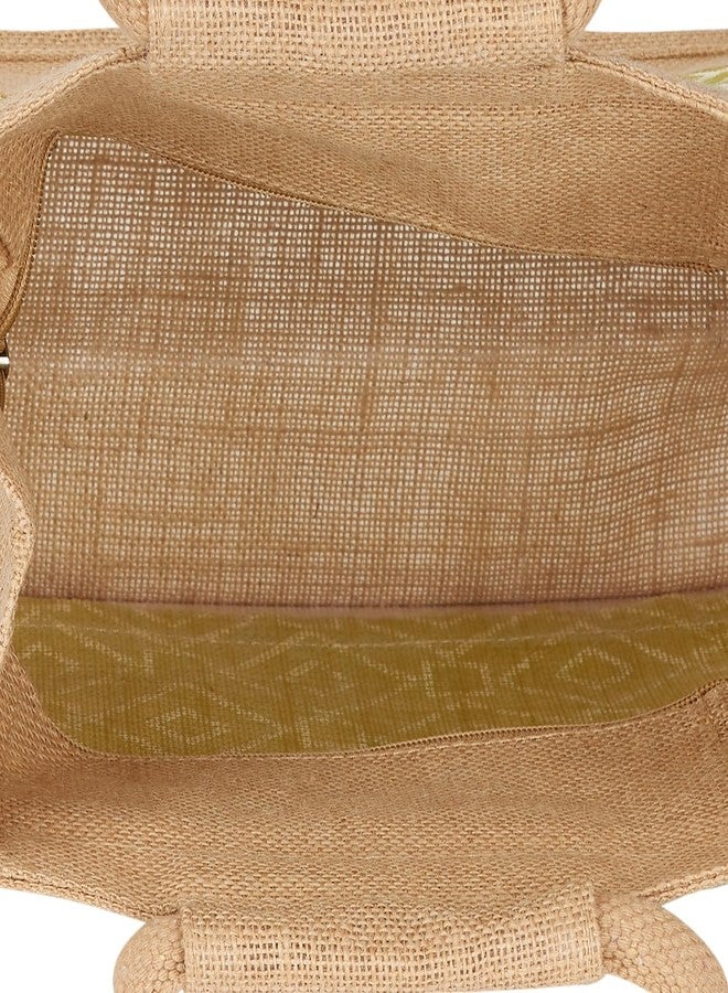 Jute Cottage Jute Bags for Lunch for Men | Jute Bags with Zip | Jute Tote Bag | Jute Tiffin Bags | Printed Jute Bag | Jute Carry Bag, Green - Image 4