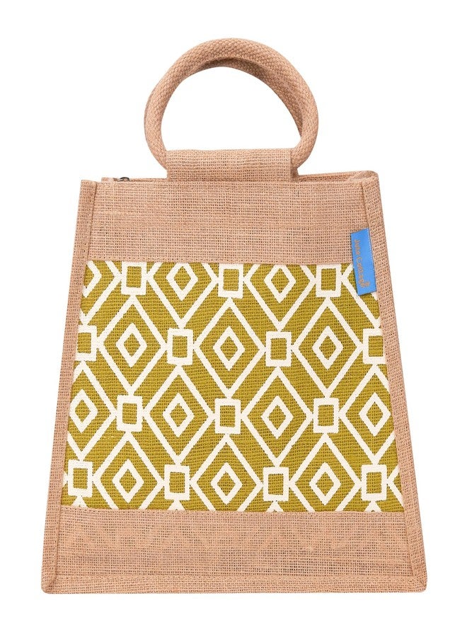 Jute Cottage Jute Bags for Lunch for Men | Jute Bags with Zip | Jute Tote Bag | Jute Tiffin Bags | Printed Jute Bag | Jute Carry Bag, Green - Image 2