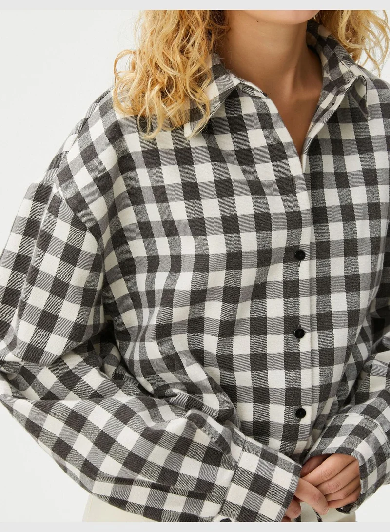 كوتون Crop Plaid Shirt Waist Tie Detail Long Sleeve Soft Textured