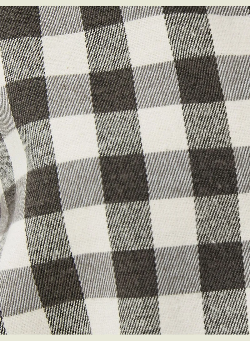 كوتون Crop Plaid Shirt Waist Tie Detail Long Sleeve Soft Textured