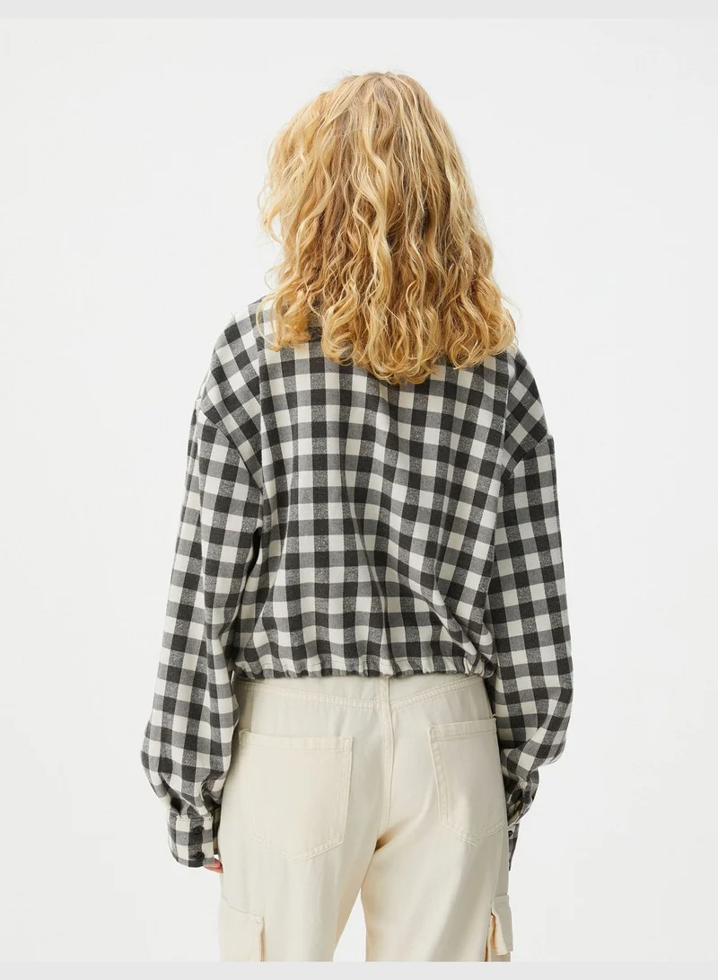 كوتون Crop Plaid Shirt Waist Tie Detail Long Sleeve Soft Textured