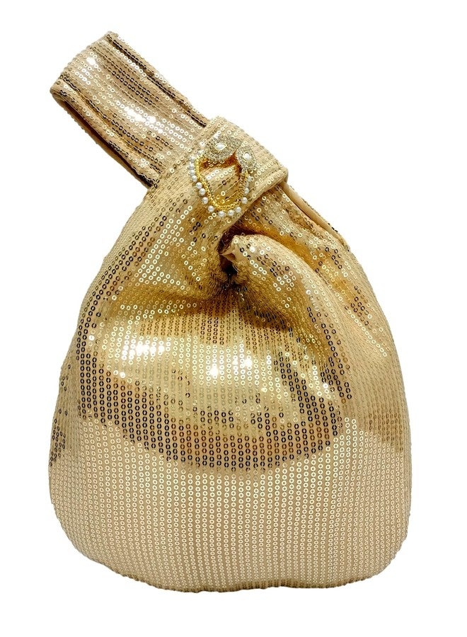 ATHZ Ethnic Handbags for Women Sequin work artisan potli bags Handcrafted Self Design (Golden) - Image 1