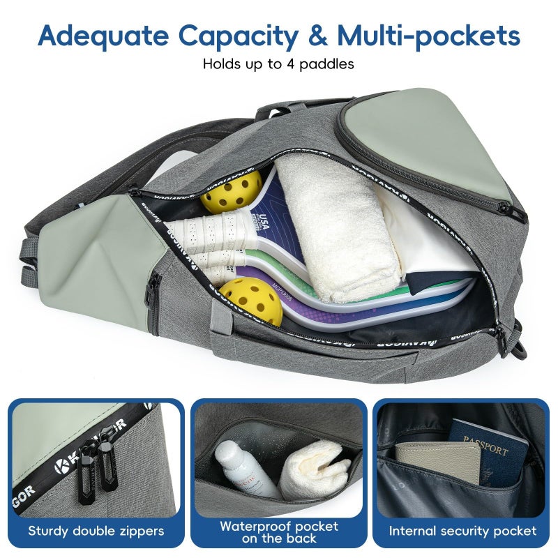 KAVIGOR Pickleball Bag, 7 Pockets & Upgraded Zippers, Lightweight Sling Bag with Detachable Strap & Water-Resistant Pocket - Image 3