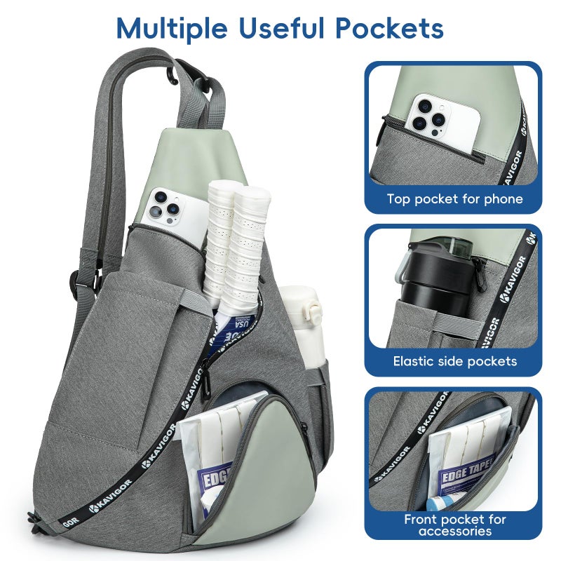 KAVIGOR Pickleball Bag, 7 Pockets & Upgraded Zippers, Lightweight Sling Bag with Detachable Strap & Water-Resistant Pocket - Image 2