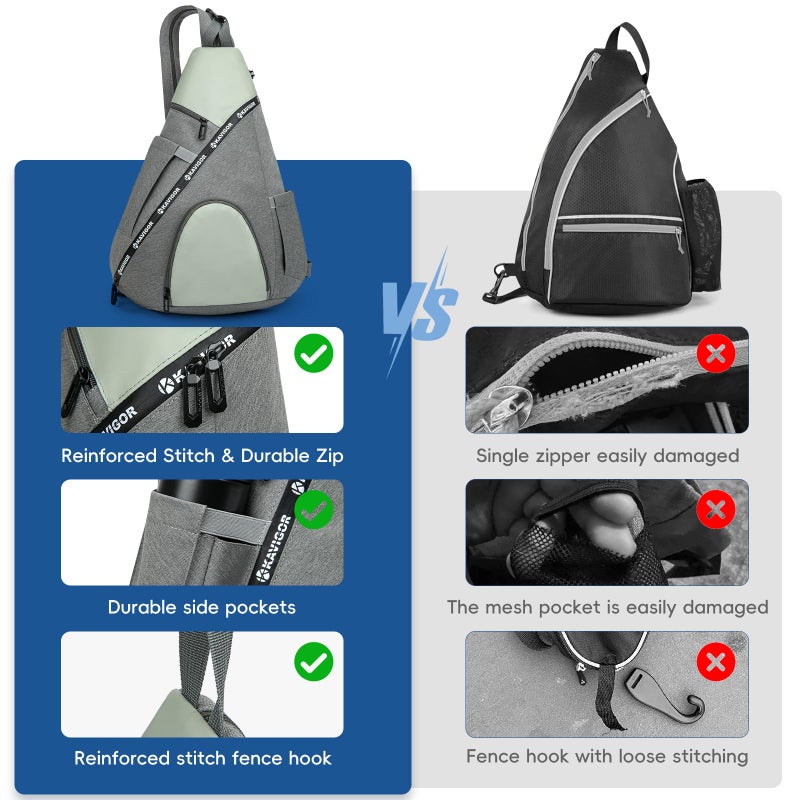 KAVIGOR Pickleball Bag, 7 Pockets & Upgraded Zippers, Lightweight Sling Bag with Detachable Strap & Water-Resistant Pocket - Image 5