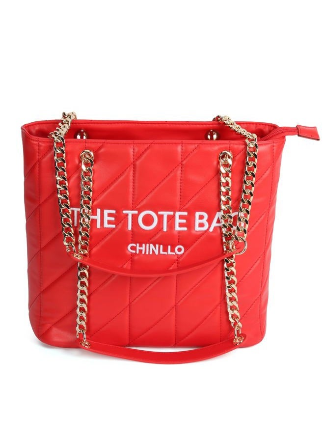 Chinllo Tote Bag for Women, Medium Top Handle Handbags Purse, Red-quilted, Medium - Image 1