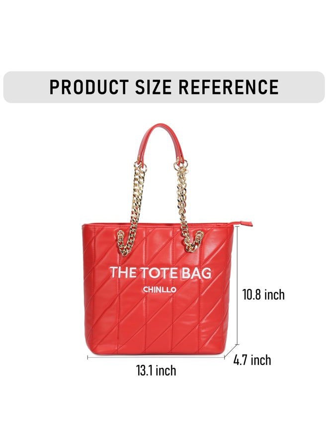 Chinllo Tote Bag for Women, Medium Top Handle Handbags Purse, Red-quilted, Medium - Image 3