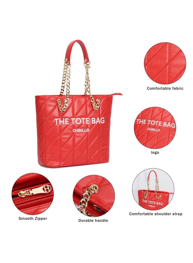 Chinllo Tote Bag for Women, Medium Top Handle Handbags Purse, Red-quilted, Medium - Image 4