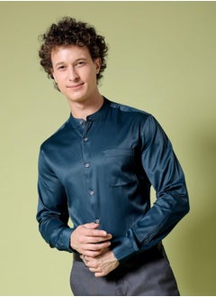 The Indian Garage Co Men Slim Fit Solid Full Sleeves Mandarin Collar Formal Shirt  - Image 1