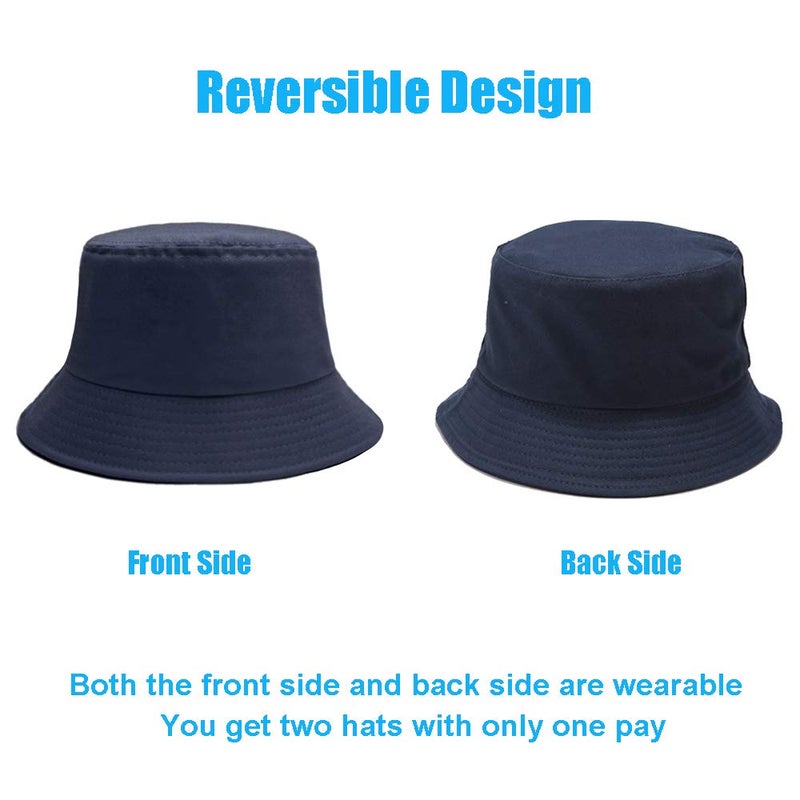 Sydbecs Bucket Hat for Women Men, Reversible Cotton Summer Sun Beach Cap Solid Color Style (Navy) - Image 3