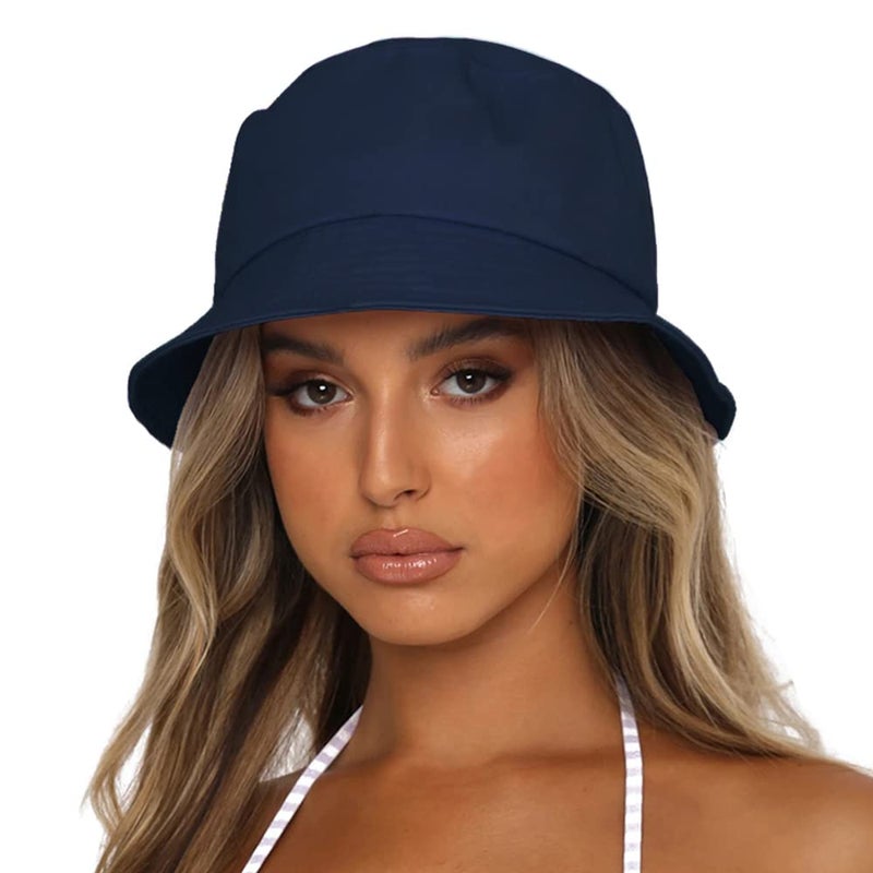 Sydbecs Bucket Hat for Women Men, Reversible Cotton Summer Sun Beach Cap Solid Color Style (Navy) - Image 1