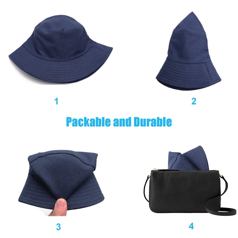 Sydbecs Bucket Hat for Women Men, Reversible Cotton Summer Sun Beach Cap Solid Color Style (Navy) - Image 5