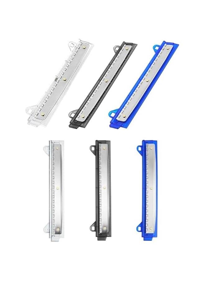 Arabest Set of 6 Ring Binder Punch, 3 Hole Punch, Binder Hole Punches, 5 Sheet Capacity, Plastic Ruler with Hole Puncher for Notebook or Binder, School or Office Use (Black, Clear, Blue)  - Image 1