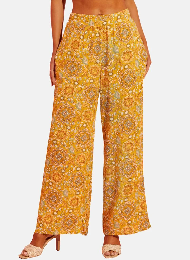 يونيكي Yellow Printed Casual Trouser