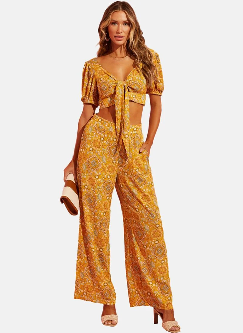 يونيكي Yellow Printed Casual Trouser