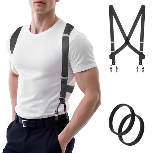 MISAKTEAM 2 Clips Side Mens Suspenders Heavy Duty Big And Tall Grey Suspenders for Jeans XBack Suspender Adjustable Elastic Braces for Formal and Casual Wear - Image 1