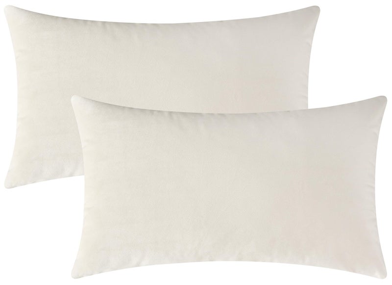Mixhug Set of 2 Cozy Velvet Rectangle Decorative Throw Pillow Covers for Couch and Bed Cream 12 x 20 Inches