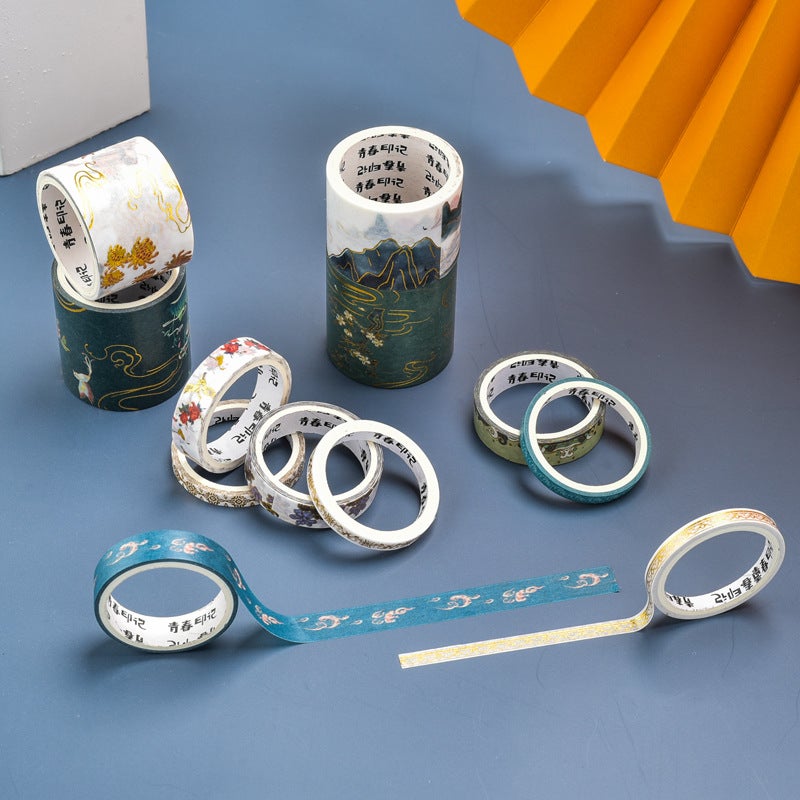 And Paper Tape Bronzing Sticker Combination Wenguang Flower Green Plant Crane Hand Account Decoration Material Hand Account Gift Box Set - Image 5