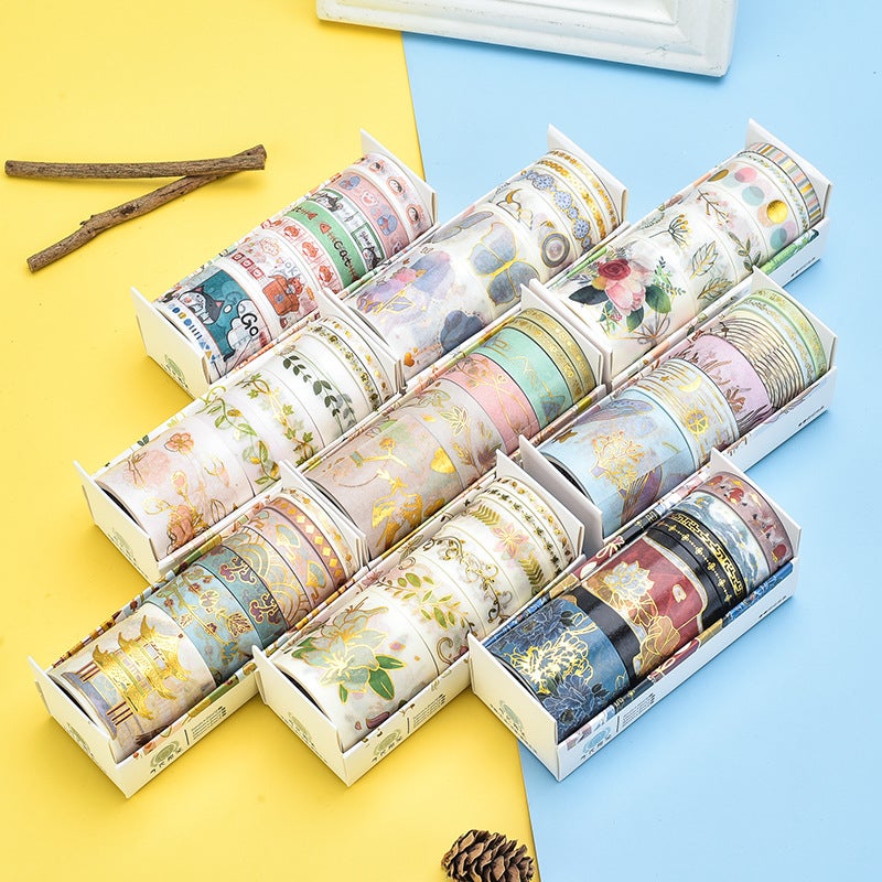 And Paper Tape Bronzing Sticker Combination Wenguang Flower Green Plant Crane Hand Account Decoration Material Hand Account Gift Box Set - Image 3