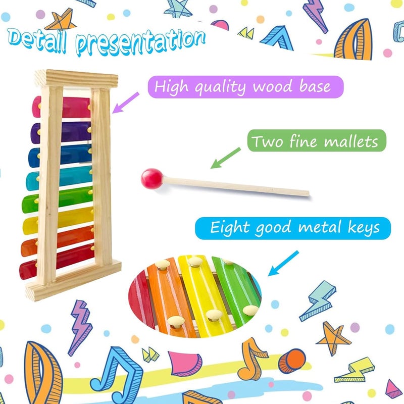 ZAMZIN Wooden Xylophone Toy, Educational Musical Instrument for Kids , 8-Sound Hand Knock Xylophone ,Interactive Wooden Puzzle , Non-Battery Learning Aid , Music Theme , Child Age Range - Image 3