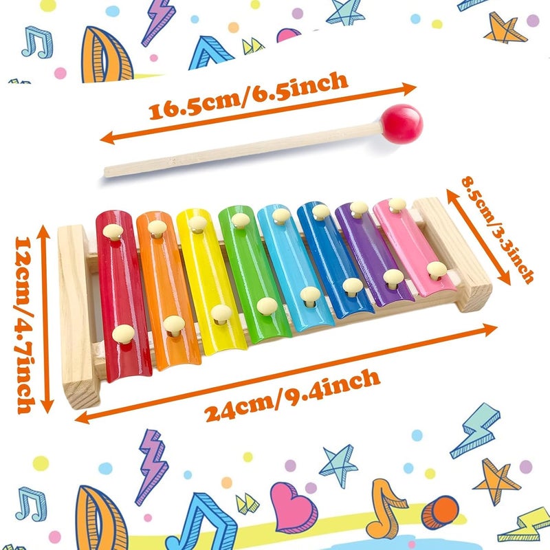 ZAMZIN Wooden Xylophone Toy, Educational Musical Instrument for Kids , 8-Sound Hand Knock Xylophone ,Interactive Wooden Puzzle , Non-Battery Learning Aid , Music Theme , Child Age Range - Image 2
