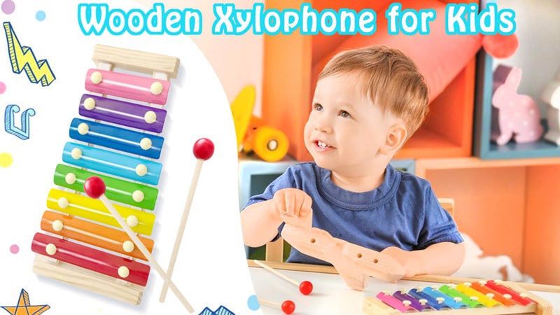 ZAMZIN Wooden Xylophone Toy, Educational Musical Instrument for Kids , 8-Sound Hand Knock Xylophone ,Interactive Wooden Puzzle , Non-Battery Learning Aid , Music Theme , Child Age Range - Image 5
