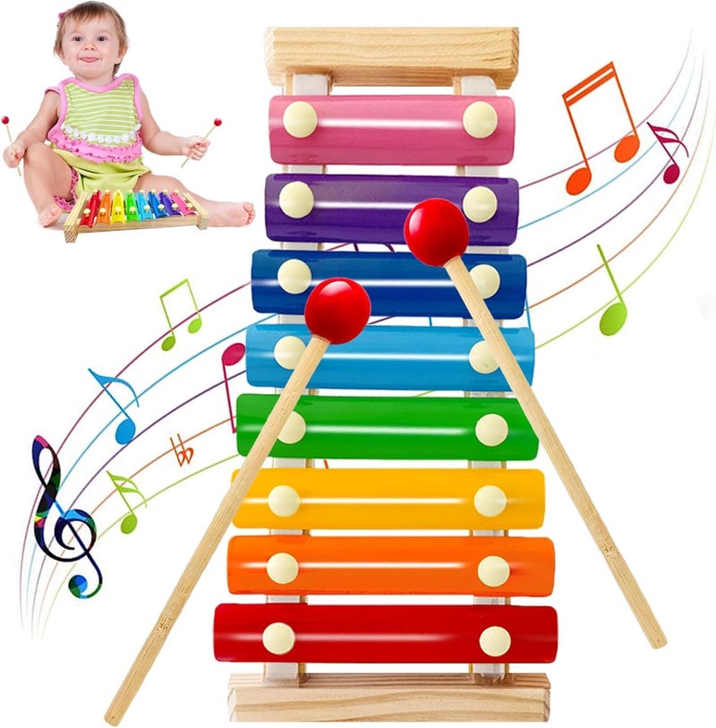 ZAMZIN Wooden Xylophone Toy, Educational Musical Instrument for Kids , 8-Sound Hand Knock Xylophone ,Interactive Wooden Puzzle , Non-Battery Learning Aid , Music Theme , Child Age Range - Image 1
