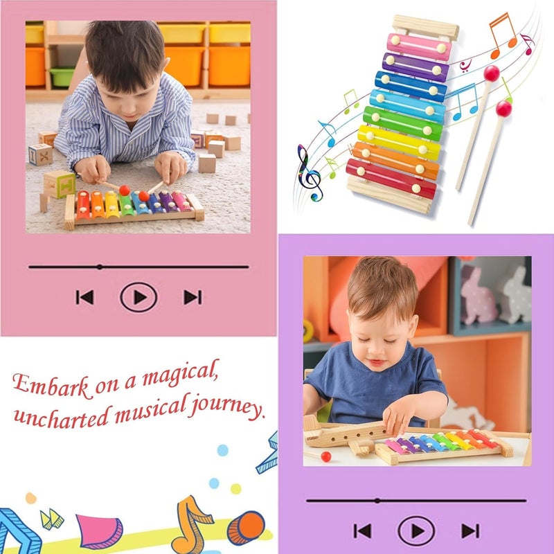 ZAMZIN Wooden Xylophone Toy, Educational Musical Instrument for Kids , 8-Sound Hand Knock Xylophone ,Interactive Wooden Puzzle , Non-Battery Learning Aid , Music Theme , Child Age Range - Image 4