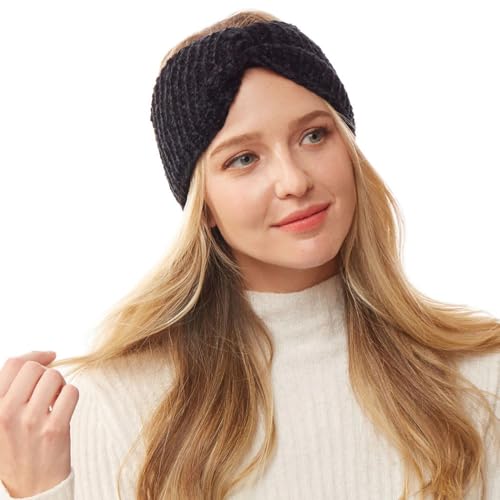 WKLOUYHE Soft Knot Woollen Knitted Warm Head Band Head Wrap Hairband Ear Warmer Hair Accessories for Winters_Free Size,Pack Of 01(Black) - Image 2