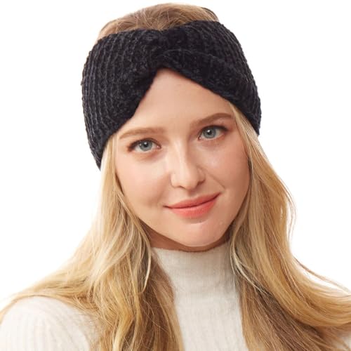 WKLOUYHE Soft Knot Woollen Knitted Warm Head Band Head Wrap Hairband Ear Warmer Hair Accessories for Winters_Free Size,Pack Of 01(Black) - Image 1