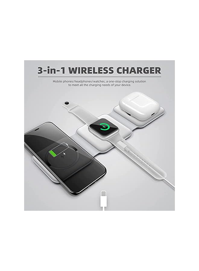 PADOM 3 in 1 Wireless Charger,Magnetic Foldable Charging Station,Fast Wireless Charging Pad (WHITE) USB - Image 4
