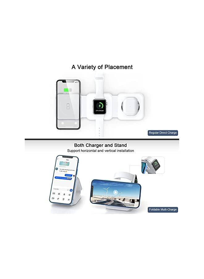 PADOM 3 in 1 Wireless Charger,Magnetic Foldable Charging Station,Fast Wireless Charging Pad (WHITE) USB - Image 5