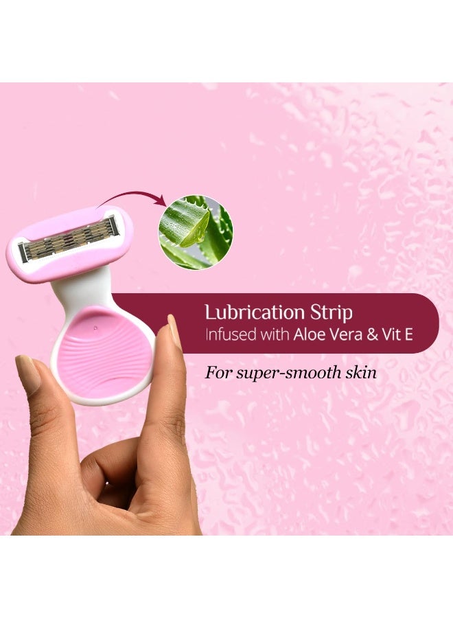 Carmesi Body Razor for Women's Hair Removal |1 Pc | With Travel Case | 5-Blade Precision | Smooth & Hassle-Free Shaving on the Go | Aloe Vera & Vit E - Image 3