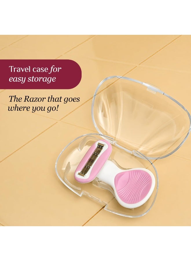 Carmesi Body Razor for Women's Hair Removal |1 Pc | With Travel Case | 5-Blade Precision | Smooth & Hassle-Free Shaving on the Go | Aloe Vera & Vit E - Image 2