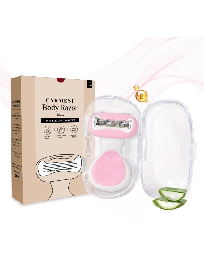 Carmesi Body Razor for Women's Hair Removal |1 Pc | With Travel Case | 5-Blade Precision | Smooth & Hassle-Free Shaving on the Go | Aloe Vera & Vit E - Image 1
