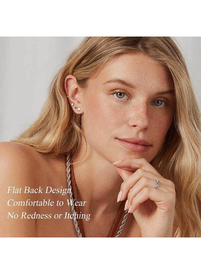 Jstyle Hypoallergenic Flat Back Stud Earrings for Women Men Surgical Stainless Steel Earrings Set for Sensitive Ears Cartilage Earring Small Flatback Studs Earrings Stacks Screw Back Silver Earrings - Image 2