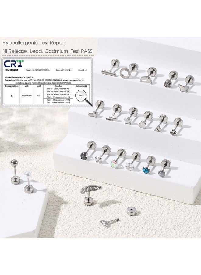 Jstyle Hypoallergenic Flat Back Stud Earrings for Women Men Surgical Stainless Steel Earrings Set for Sensitive Ears Cartilage Earring Small Flatback Studs Earrings Stacks Screw Back Silver Earrings - Image 3