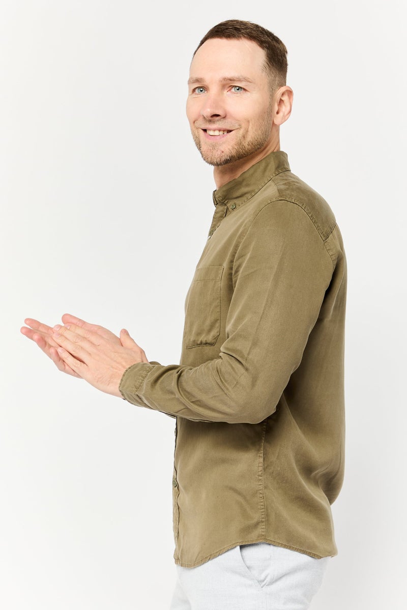 Celio قميص رجالي عادي بأكمام طويلة بلون سادة، كاكي - Image 3