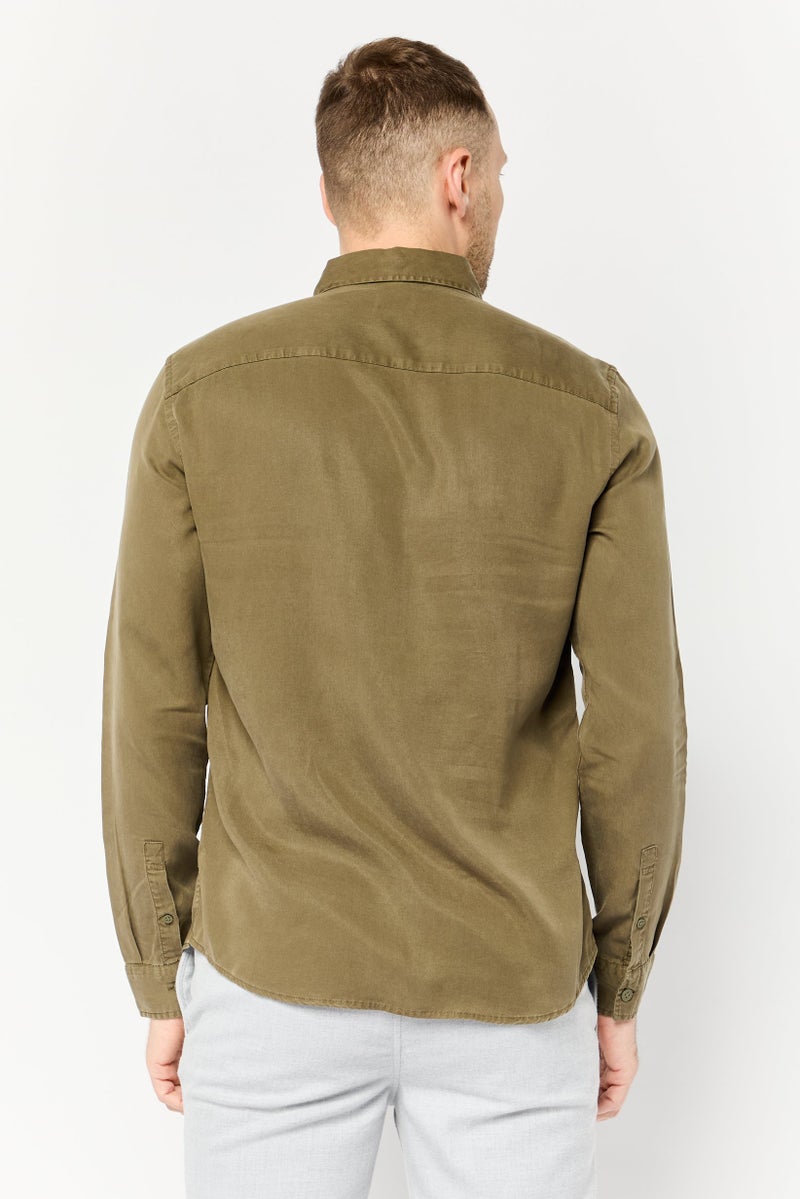 Celio قميص رجالي عادي بأكمام طويلة بلون سادة، كاكي - Image 4