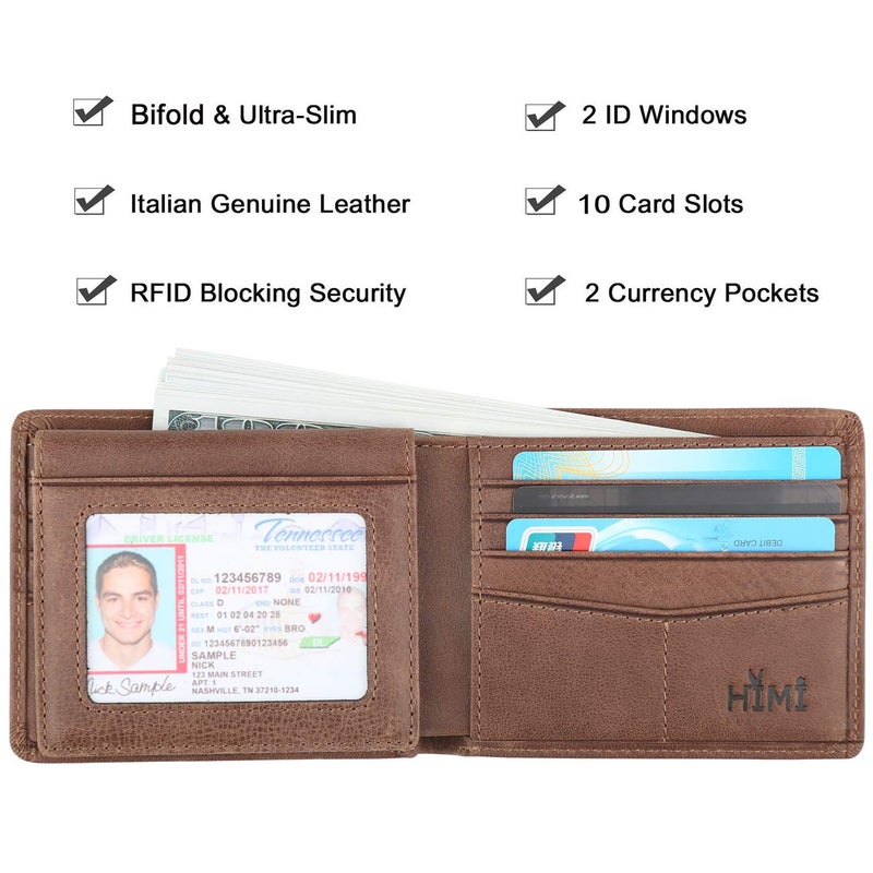 HIMI Wallet for Men-Genuine Leather RFID Blocking Bifold Stylish Wallet With 2 ID Window (Coffee) - Image 3