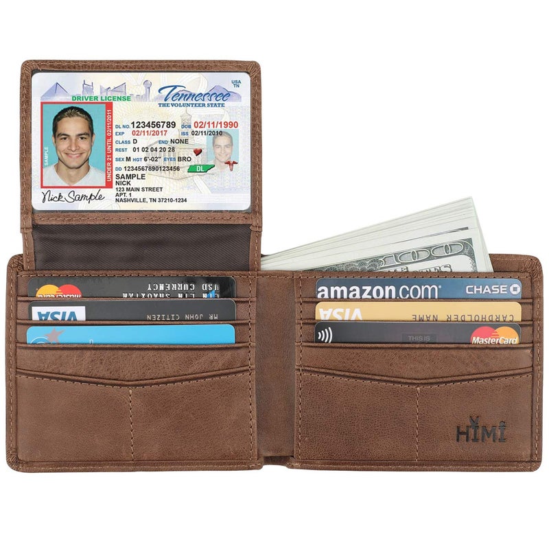 HIMI Wallet for Men-Genuine Leather RFID Blocking Bifold Stylish Wallet With 2 ID Window (Coffee) - Image 4