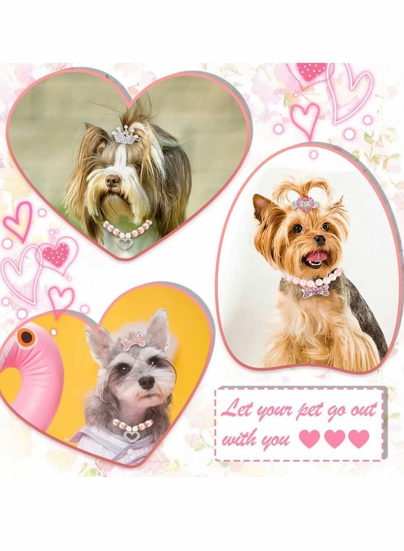 SYOSI Dog Collar and Puppy Hair Accessories, 4 Pack Pearl Pet Necklace for Small Dogs Girl Barrette Crystal Rhinestone Cat Grooming Products  - Image 2