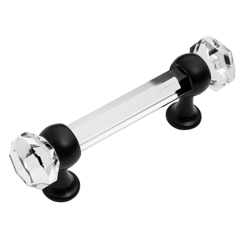 Cosmas 5 Pack 6393FBC Flat Black with Clear Glass Cabinet Handle Pull 3 Inch 76mm Hole Centers